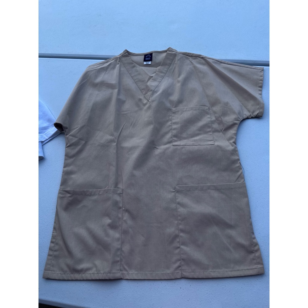 Barco Uniforms Womens Tan Khaki V-Neck Scrub Top Style SG120 XS Pocketed